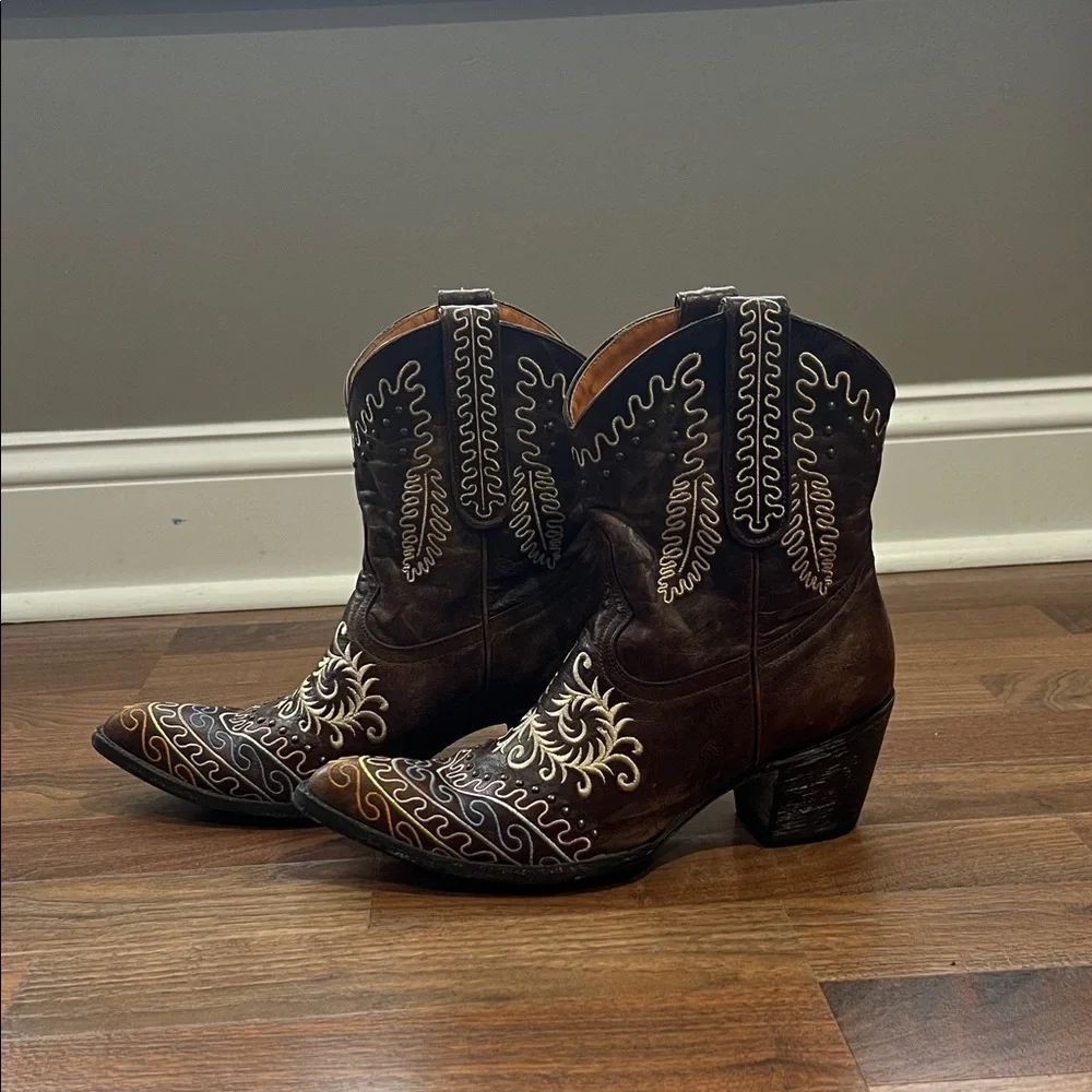 Old Gringo Brown Embroidered Western Ankle Boots Size 9.5 - Picture 2 of 7